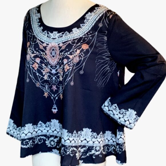 Tendency Black Swing Top Floral and Lace Print Sz XL #49L - Picture 4 of 7